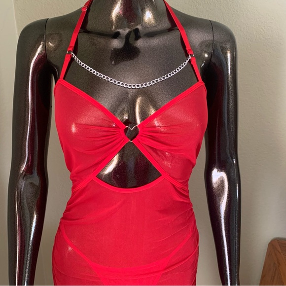 Dolls Kill Forever Yours Red Mesh Slip and Thong, New Without Tags - Picture 2 of 8